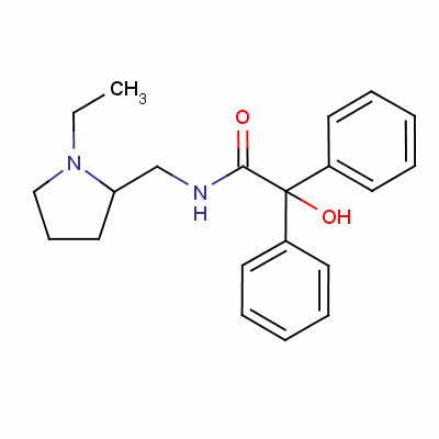 N-(1-乙基-吡咯烷-2-甲基)-2-羥基-2,2-二苯基-乙酰胺結(jié)構(gòu)式_66304-03-8結(jié)構(gòu)式