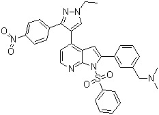 1-(3-(4-(1-乙基-3-(4-硝基苯基)-1H-吡唑-4-基)-1-(苯基磺?；?-1H-吡咯并[2,3-b]吡啶-2-基)苯基)-N,N-二甲基甲胺結(jié)構(gòu)式_942920-68-5結(jié)構(gòu)式