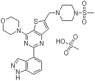 2-(1H-吲唑-4-基)-6-[[4-(甲基磺?；?-1-哌嗪]甲基]-4-(4-嗎啉)-噻吩并[3,2-d]嘧啶結(jié)構(gòu)式_957054-50-1結(jié)構(gòu)式