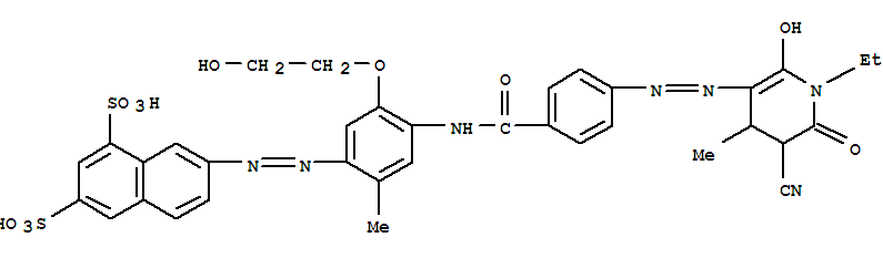 7-[[4-[[4-[(5-氰基-1-乙基-1,4,5,6-四氫-2-羥基-4-甲基-6-氧代-3-吡啶)氮雜]苯甲?；鵠氨基]-5-(2-羥基乙氧基)-2-1,3-萘二磺酸結(jié)構(gòu)式_884304-25-0結(jié)構(gòu)式