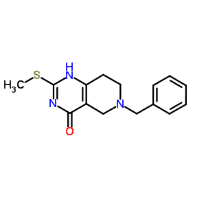 5,6,7,8-四氫-2-(甲基硫代)-6-(苯基甲基)-吡啶并[4,3-d]嘧啶-4(3H)-酮結構式_1033-34-7結構式