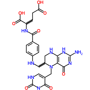 2-[[4-[[2-氨基-5-[(2,4-二氧代-1H-嘧啶-5-基)甲基]-4-氧代-1,6,7,8-四氫蝶啶-6-基]甲基氨基]苯甲?；鵠氨基]戊二酸結(jié)構(gòu)式_17360-18-8結(jié)構(gòu)式