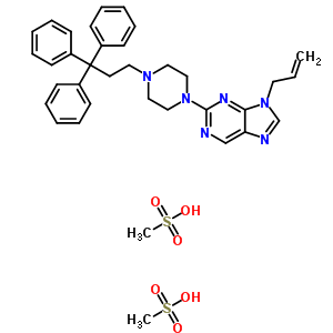 9-烯丙基-2-(4-(2-三苯甲基乙基)-1-哌嗪基)-9H-嘌呤二甲烷磺酸鹽結(jié)構(gòu)式_37425-13-1結(jié)構(gòu)式