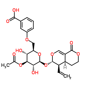 [(4aS)-4,4aα,5,6-四氫-5β-乙烯-1-氧代-1H,3H-吡喃并[3,4-c]吡喃-6α-基]3-O-乙?；?2-O-(3-羥基苯甲?；?-β-D-吡喃葡萄糖苷結(jié)構(gòu)式_59193-73-6結(jié)構(gòu)式